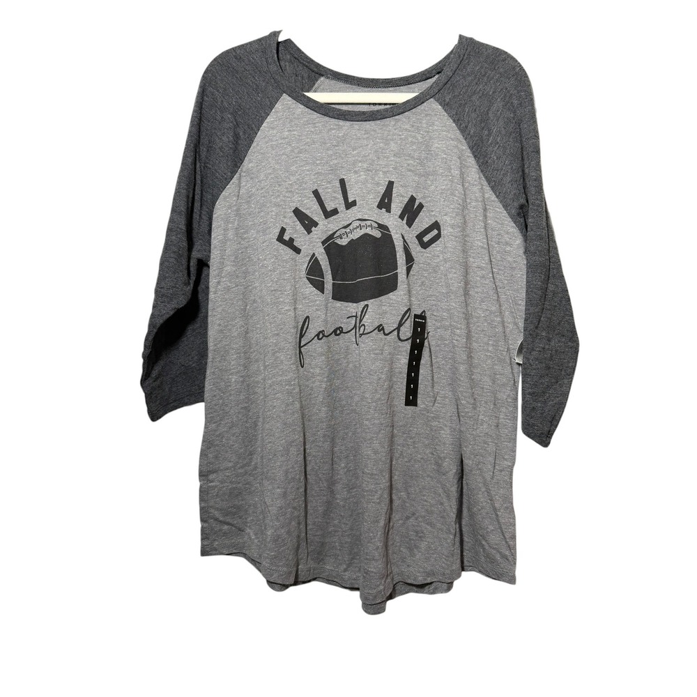 Torrid Fall And Football Graphic Raglan Baseball Tee Grey 1X 14-16 NEW